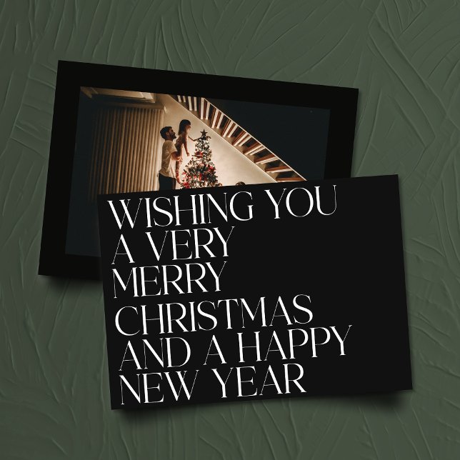 Elegant Black Stylish Typography Photo Christmas Holiday Card (Creator Uploaded)