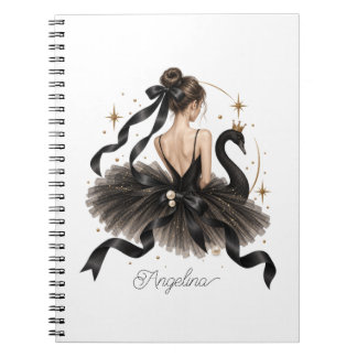 Elegant Black Swan Ballerina Gold & Pearl Notebook