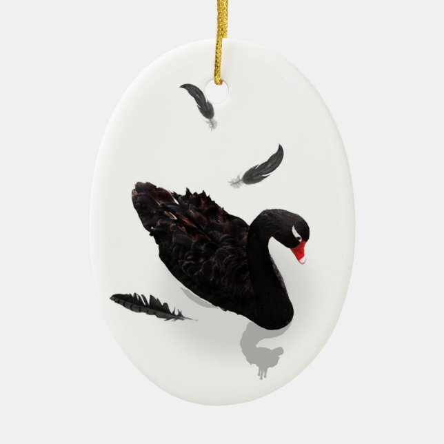Elegant Black Swan Ceramic Tree Decoration (Front)