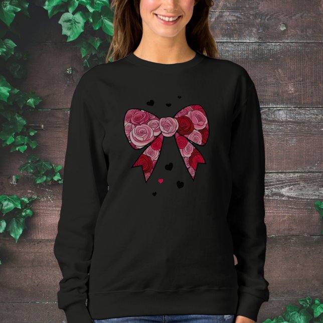 Elegant Black Sweatshirt with Red Bow Print  (Creator Uploaded)