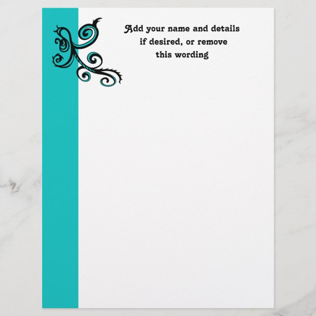 Elegant black swirl on turquoise (Front)