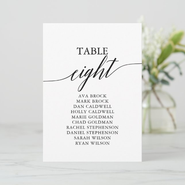 Elegant Black Table Number 8 Seating Chart (Standing Front)