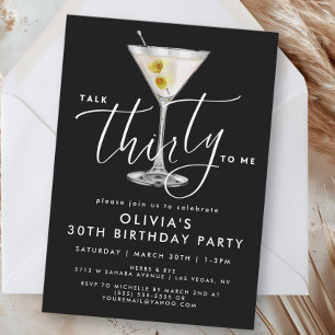 Elegant Black “Talk Thirty to Me” Martini 30th Invitation