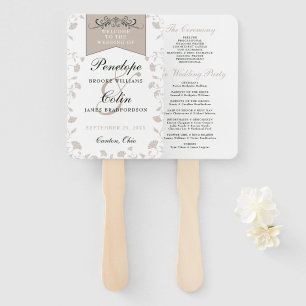 Elegant Black Tan Book Chapter Wedding Program Hand Fan