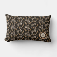 Elegant Black & Tan Floral Pattern Monogram