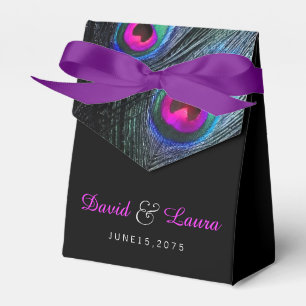 Elegant Black Teal and Hot Pink Peacock Wedding Favour Box
