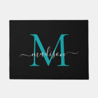 Elegant Black Teal Custom Monogram Script Name