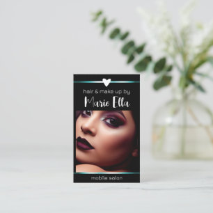 Elegant Black Teal Lines Photo QR Code Template Business Card