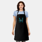 Elegant Black Teal Monogram Girly Feminine Script