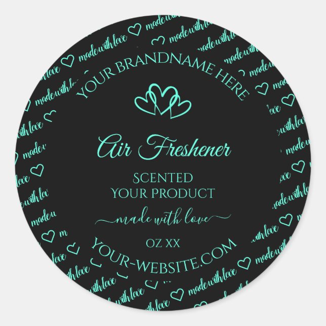 Elegant Black Teal Word Cloud Product Label Hearts (Front)