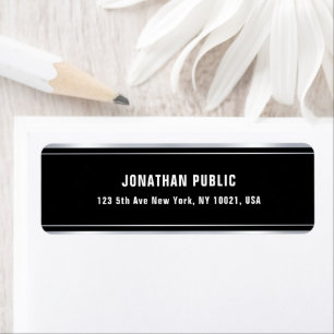 Elegant Black Template Faux Silver Return Address