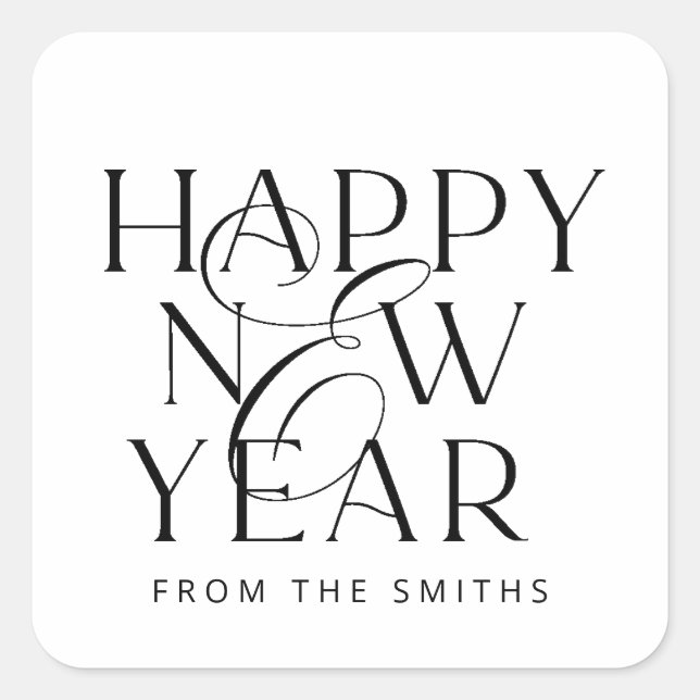 Elegant black text Happy New Year custom design Square Sticker (Front)