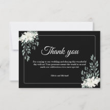 Elegant Black Thank You Card with White Lily