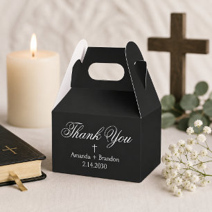 Elegant Black Thank You Christian Cross Wedding Favour Box