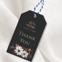 Elegant Black Thank You Gift Tag Floral