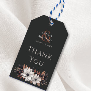 Elegant Black Thank You Gift Tag Floral