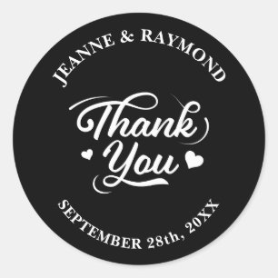 Elegant Black Thank You Love Wedding Favour Classic Round Sticker