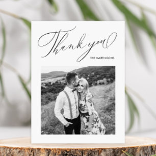 Elegant Black Thank You Script Photo Wedding Postcard