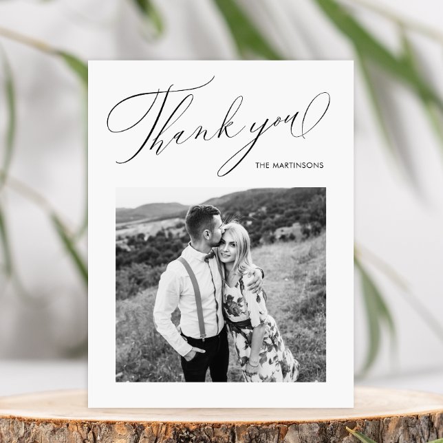 Elegant Black Thank You Script Photo Wedding Postcard (Creator Uploaded)