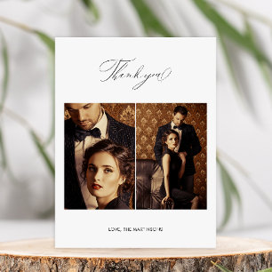 Elegant Black Thank You Script Photo Wedding Postcard