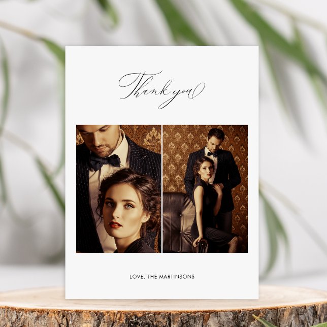 Elegant Black Thank You Script Photo Wedding Postcard (Creator Uploaded)