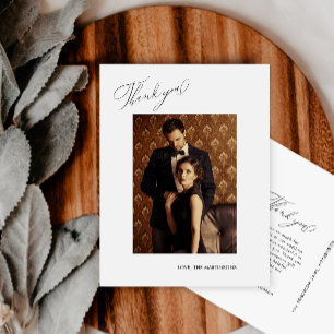 Elegant Black Thank You Script Photo Wedding Postcard