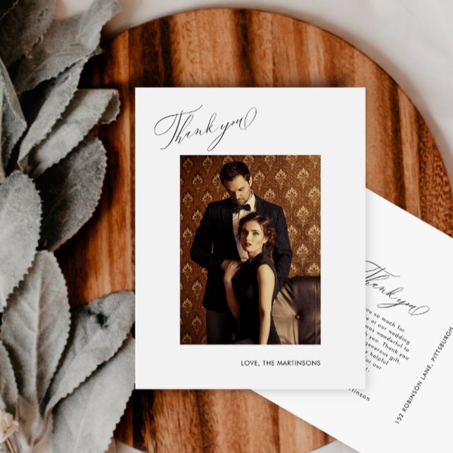 Elegant Black Thank You Script Photo Wedding Postcard (Creator Uploaded)