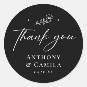 Elegant Black Thank You Wedding Classic Round Sticker
