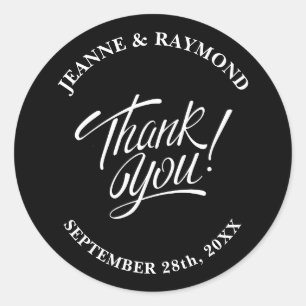 Elegant Black Thank You Wedding Favour Classic Round Sticker
