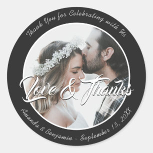 Elegant Black Thank You Wedding Photo Stickers