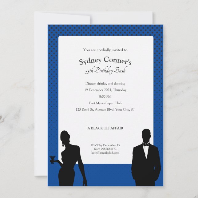 Elegant Black Tie Birthday Party Black Invitation (Front)