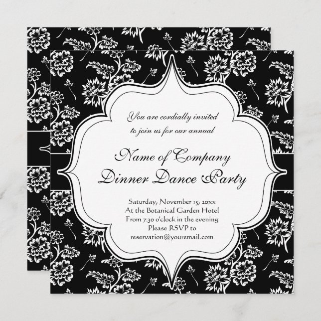 Elegant Black Tie Formal Dinner Dance Party Invitation (Front/Back)