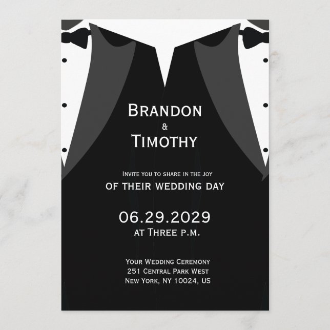 Elegant Black Tie Gay Wedding Invitation (Front)