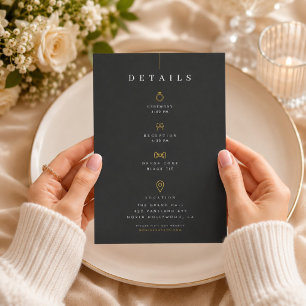 Elegant Black Tie Wedding Details Card