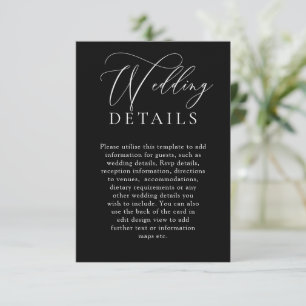 Elegant Black Timeless Modern Wedding Details Enclosure Card