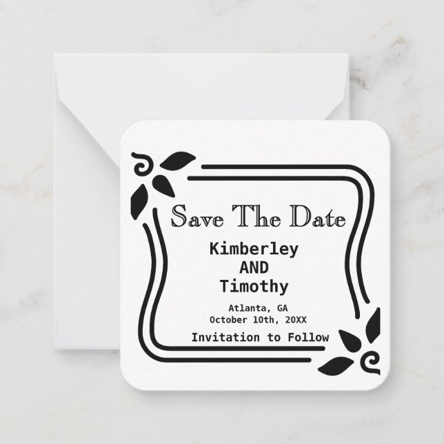 Elegant Black Traditional Save the Date Wedding  Card (Front)