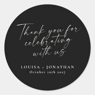 Elegant Black Trendy Script Personalised Thank You Classic Round Sticker