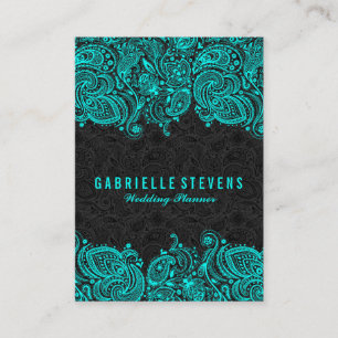 Elegant Black & Turquoise Wedding Planner Business Card