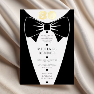 Elegant Black Tuxedo 30th Birthday Gold Foil