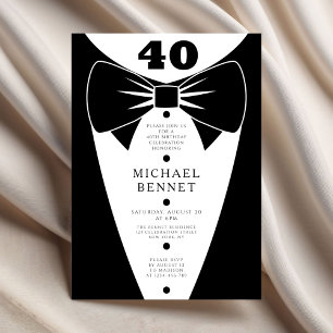 Elegant Black Tuxedo 40th Birthday Invitation