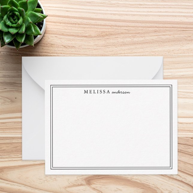 Elegant Black Two Border Minimalist Monogram Name Card (Creator Uploaded)