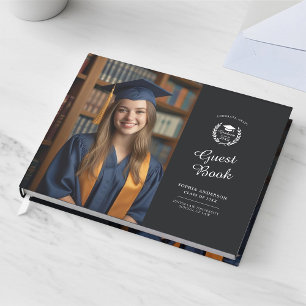 Elegant Black Two-Photo Personalized Graduation Guest Book