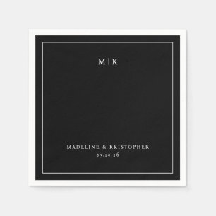 Elegant Black Typographic Initials Napkin