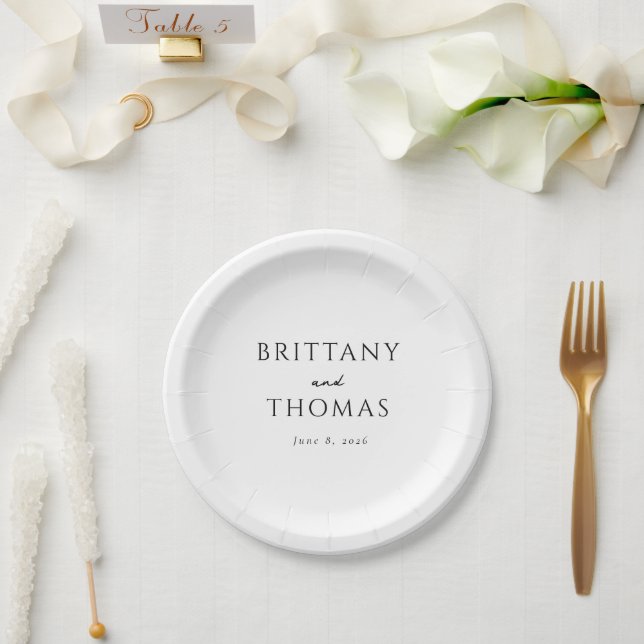 Elegant Black Typographic Paper Plate (Wedding)