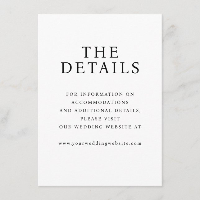 Elegant Black Typographic Wedding Details Enclosure Card (Front)
