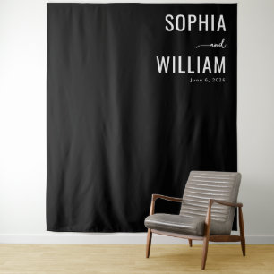 Elegant Black Typographic Wedding Tapestry