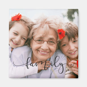 Elegant Black Typography Custom Family Photo Magnet