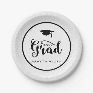 Elegant Black Typography-Graduation Paper Plate