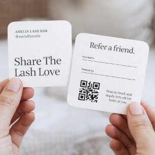 Elegant Black Typography Lash Bar Referral Square Business Card