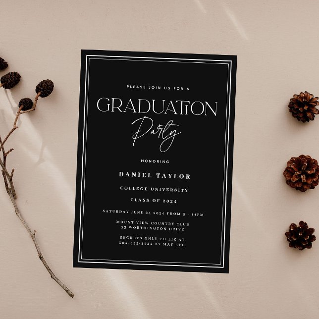 Elegant Black Typography Script Graduation Party Invitation (Creator Uploaded)